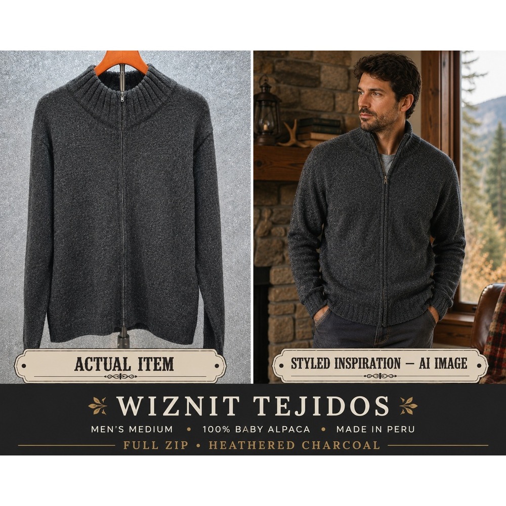 Wiznit Tejidos Full Zip Sweater Mens Baby Alpaca Charcoal M Excellent Luxury